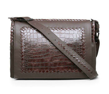 Bottega Veneta ardoise intrecciato croco messenger bag 16030-1 brown - Click Image to Close
